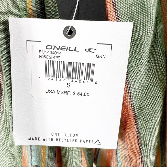 O’NEILL Rosie Stripe Top Bohemian Tie Closure Small Green Blue - Picture 12 of 12